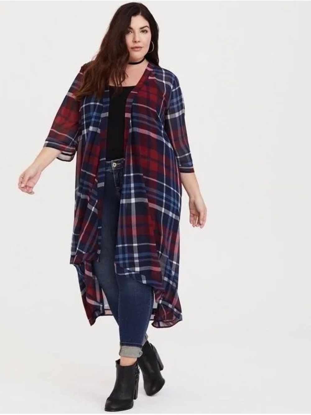 torrid Red Navy and White Plaid kimono